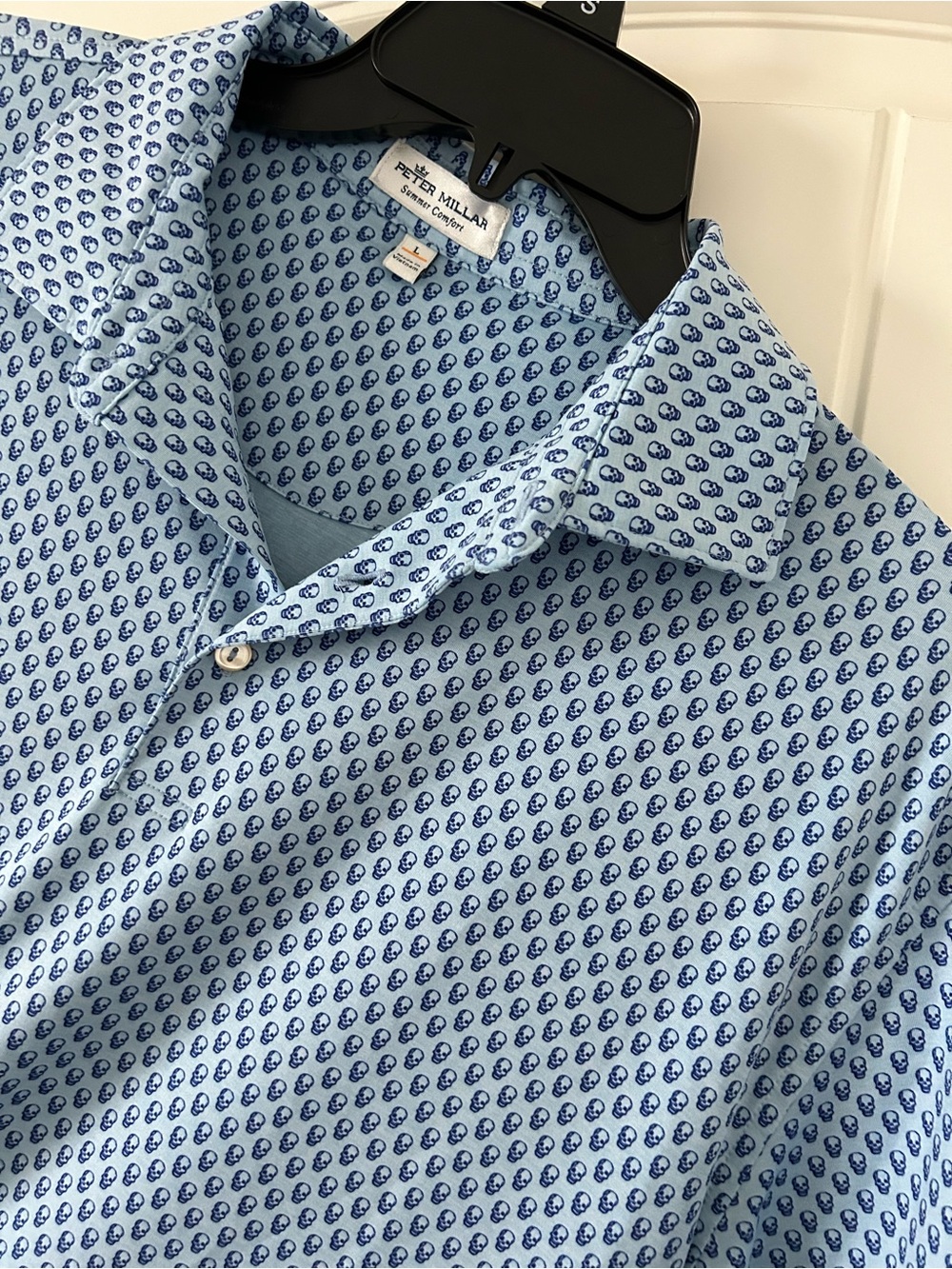 Peter Millar Summer Comfort Polo Shirt Men L Skull Print Golf Performance Hudson